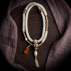 108 Beads Natural White Bodhi Root Mala Bracelet Handmade Tibetan Braided String Bodhi Root Rosary Wrist Bracelet Meditation Prayer Yoga Jewelry For Men Women