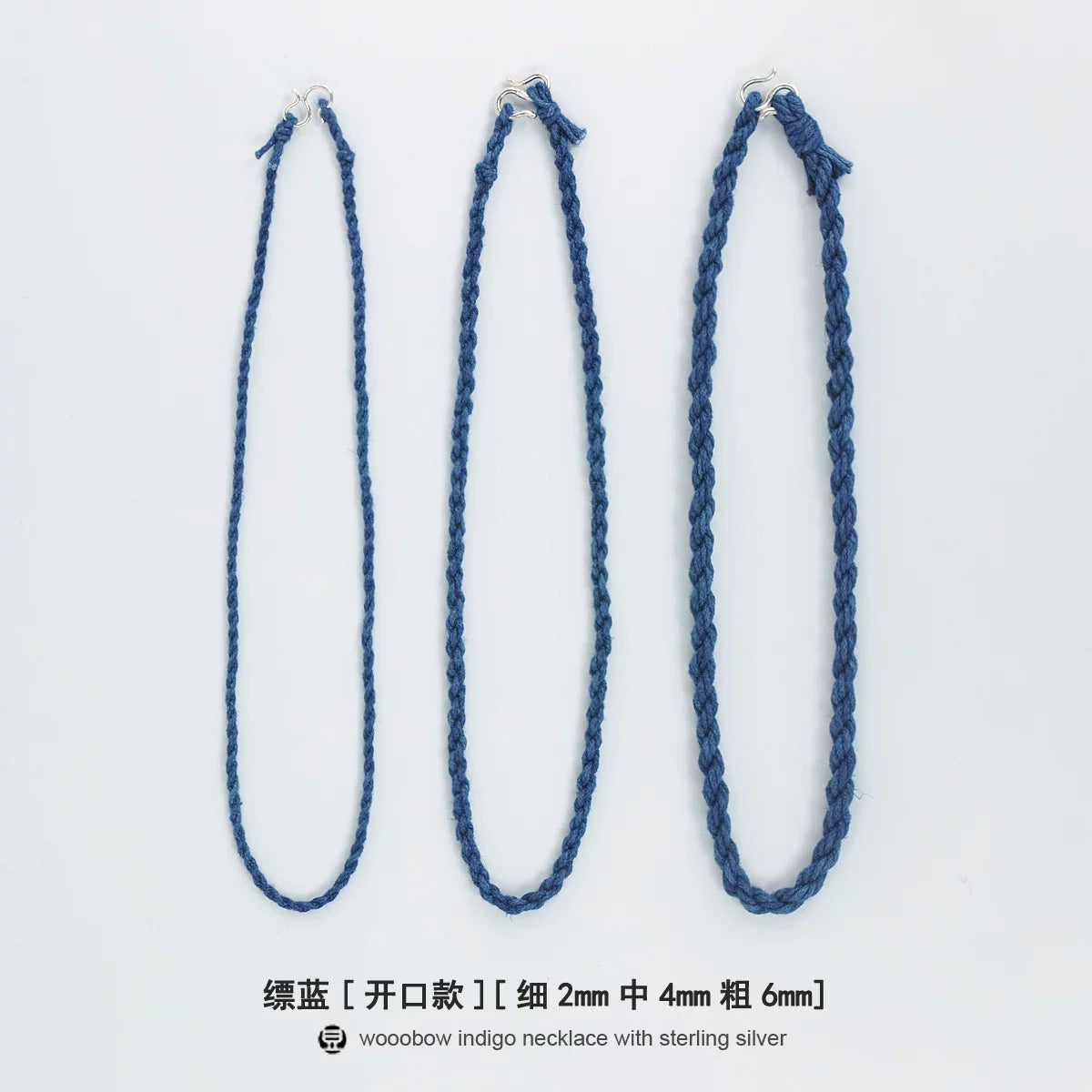 Hand Woven Indigo Dyed Hemp Cotton Necklace Cord Bracelet with Pure Silver Beads Unisex Couple Matching Jewelry Trendy Brand Gift for Men Women