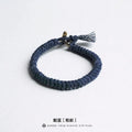 Handmade Braided Diamond Knot Cotton Linen Indigo Dyed Bracelet With Brass T Clasp Unisex Couple Woven Bangle Trendy Fashion Jewelry Gift For Men And Women
