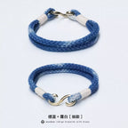 Handmade Indigo Dyed Cotton Linen Woven S Hook Bracelet Vintage Pure Silver Unisex Couple Bangle Fashion Brand Jewelry Perfect Holiday Birthday Gift for Men and Women