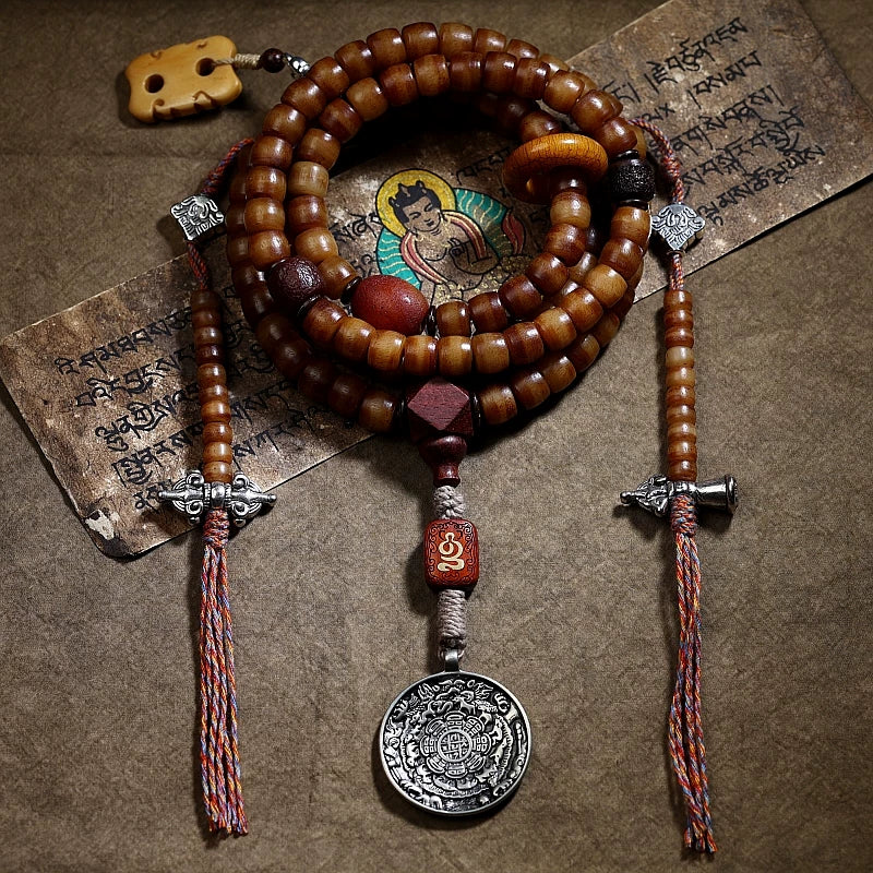Original Design Tibetan Natural Old Material Yak Bone 108 Beads Mala Prayer Beads Bracelet For Men Traditional Tibetan Style Hand String For Women Meditation Yoga Jewelry