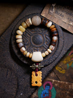 Original Design Natural Yak Bone Camel Bone Multi Treasure Tibetan Prayer Beads Bracelet Tibetan Style Unisex Couple Unique Minority Handmade Bracelet