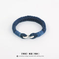 Handmade Indigo Dyed Cotton Linen Woven S Hook Bracelet Vintage Pure Silver Unisex Couple Bangle Fashion Brand Jewelry Perfect Holiday Birthday Gift for Men and Women