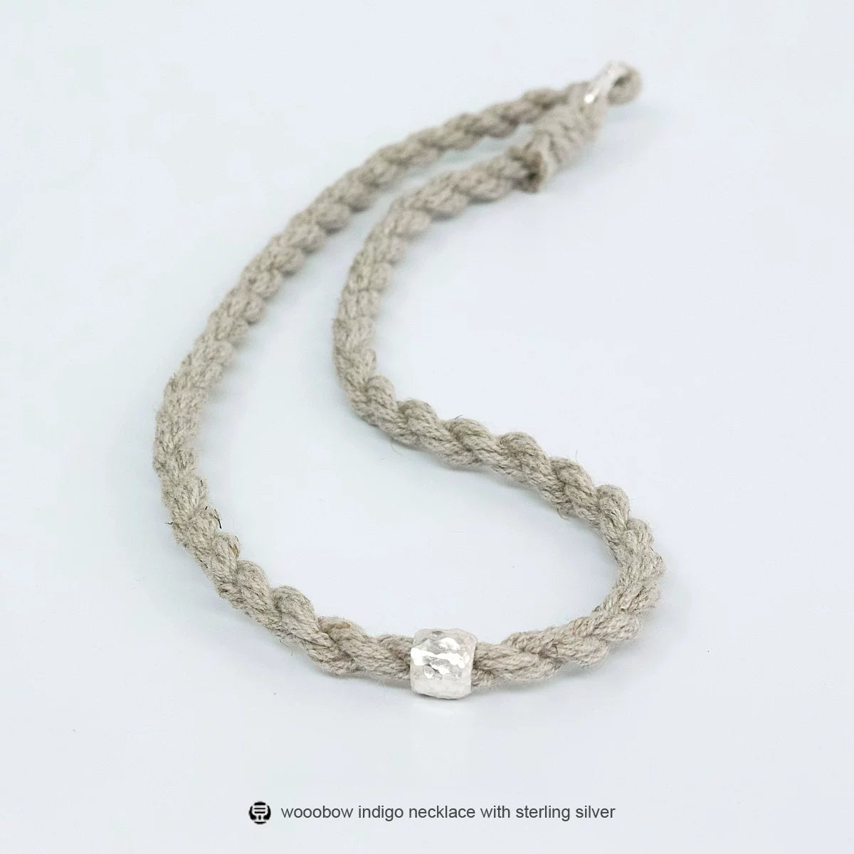Hand Woven Indigo Dyed Hemp Cotton Necklace Cord Bracelet with Pure Silver Beads Unisex Couple Matching Jewelry Trendy Brand Gift for Men Women