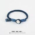 Handmade Indigo Dyed Beaded Buckle Cotton Linen Cord Bracelet with Pure Silver Accent Natural Plant Dye Unisex Couple Bangle Trendy Jewelry Perfect Holiday Birthday Gift for Men and Women