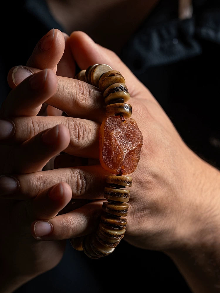 Naturlig gammel yakknogle tibetansk åndelig mala perler armbånd ét billede ét produkt tibetansk knogle poleret Gaha enkeltstrengs armbånd