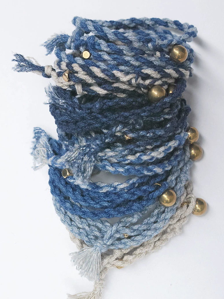 Hand Woven Three Loop One Size Fits All Hemp Cotton Cord Bracelet With Brass And Pure Silver Accents Unisex Couple Wristband For Daily Wear Matching Anniversary Dating Gift