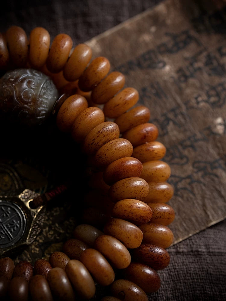 108 Pieces Old Stock Tibetan Natural Yak Bone Prayer Beads Mala Bracelet Men Bracelet For Daily Play Handheld Buddhist Mala Yak Bone Jewelry