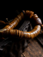 Vintage Tibetan Old Material Yak Bone Bead Mala Single Strand Bracelet Authentic Natural Yak Bone Spiritual Ling Gu Hand String for Prayer Meditation Daily Play Collection