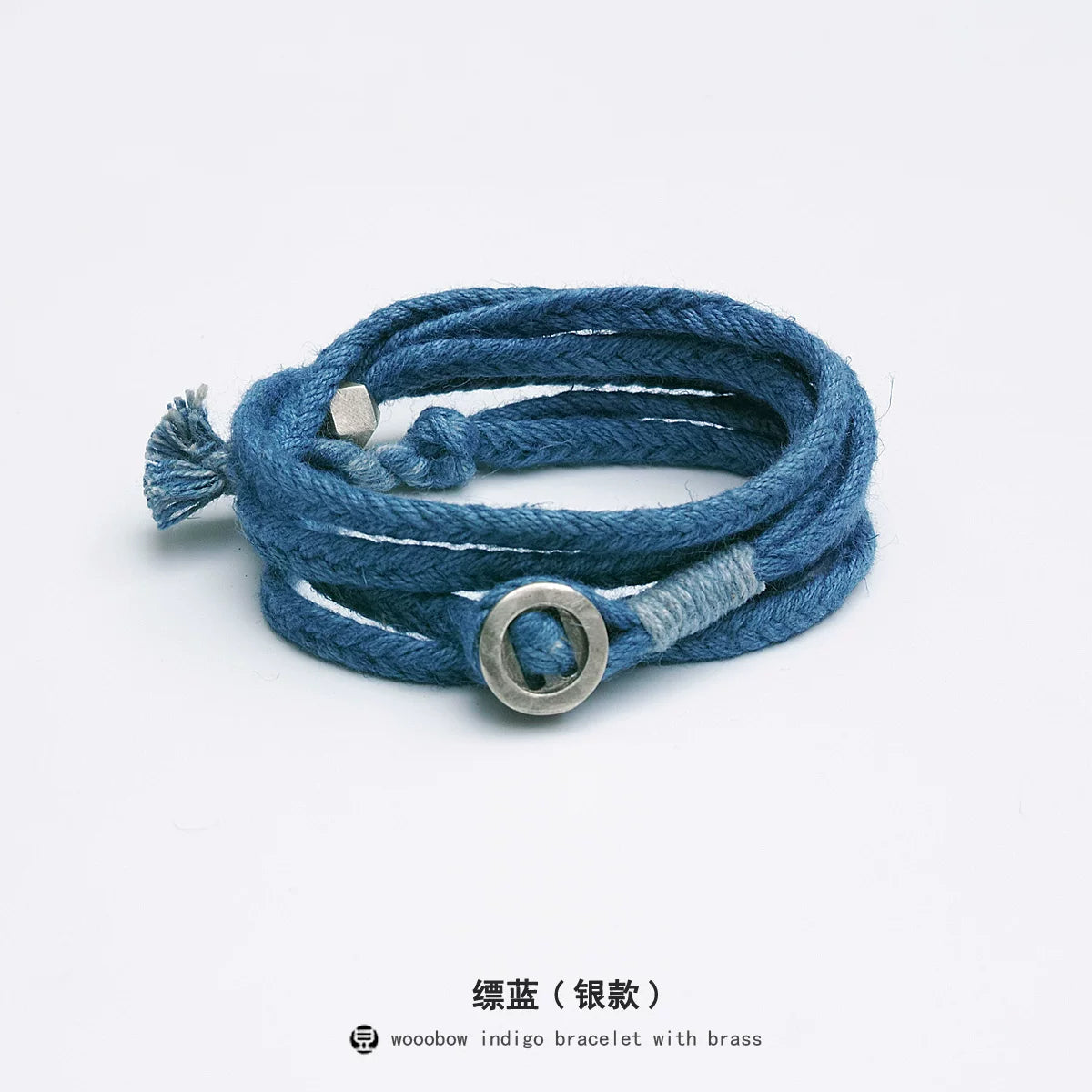 Handmade Original Five Strand Braided Bracelet Pure Silver Indigo Dyed Cotton Linen Couple Wristband Unisex Hand Braided Rope Bracelet Handcrafted Blue Dyed Fashion Adjustable Jewelry for Men and Women