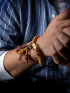 Handmade Tibetan Style Braided Rope Single Circle Bracelet Natural Antler Tip Yak Bone Ethnic Tibetan Cultural Jewelry for Daily Wear and Collection