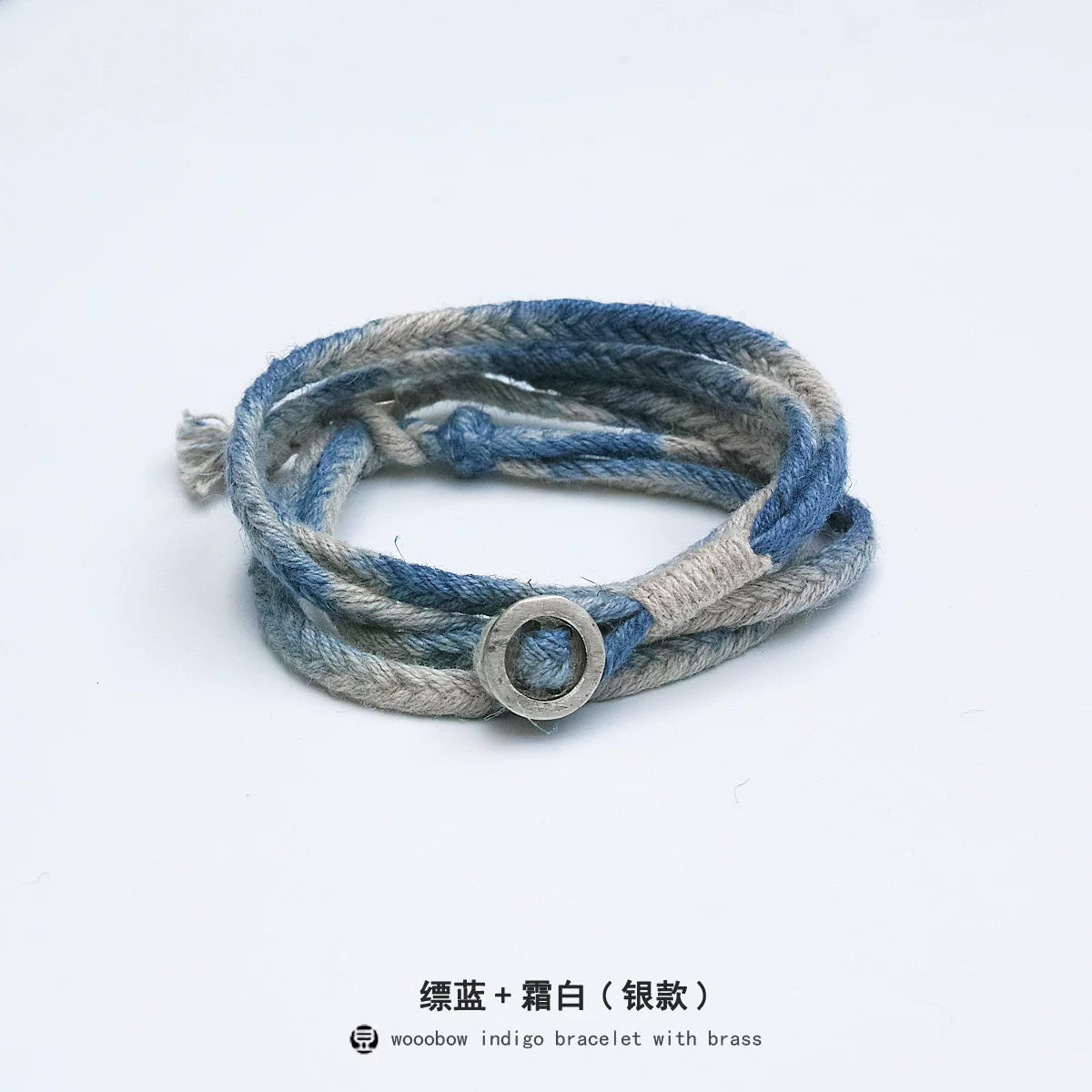 Original Handmade Indigo Dyed Cotton Linen Five Strand Braid Bracelet with Solid Silver Buckle Unisex Couple Wristband Hand Strap for Daily Wear Matching Gift for Lover