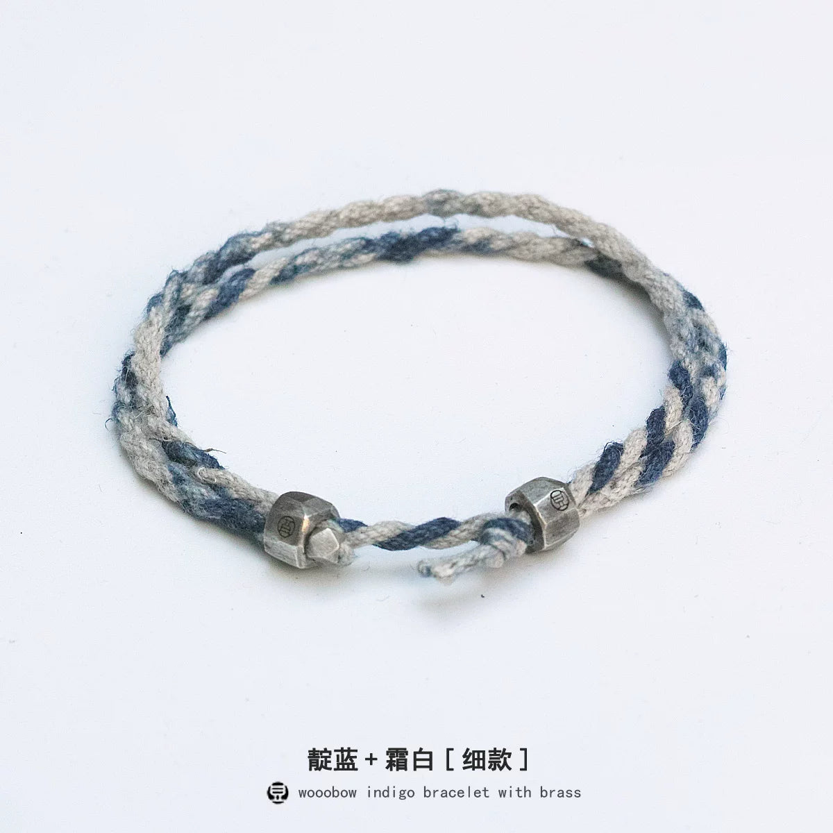 Handmade Original Pure Silver Buckle Double Wrap Indigo Dyed Cotton Linen Adjustable Bracelet Unisex One Size Fits All Natural Plant Indigo Woven Double Layer Wrist Bangle