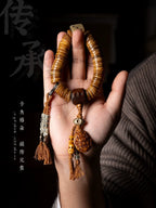 Vintage Tibetan Old Material Yak Bone Bead Mala Single Strand Bracelet Authentic Natural Yak Bone Spiritual Ling Gu Hand String for Prayer Meditation Daily Play Collection