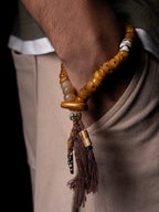 Tibetan Diagonal Cut Fringe Design Yak Bone Prayer Beads Bracelet Sitapati Skeleton Yak Bone Beaded Mala Hand String for Meditation Tibetan Buddhism Jewelry