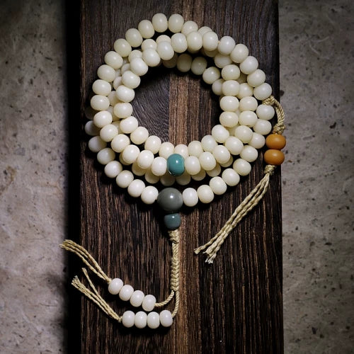 Original Design 108 Beads Natural White Bodhi Root Prayer Beads Bracelet White Jade Texture Hand String for Men Meditation Practice and Women Daily Wear Buddhist Rosary Wristband