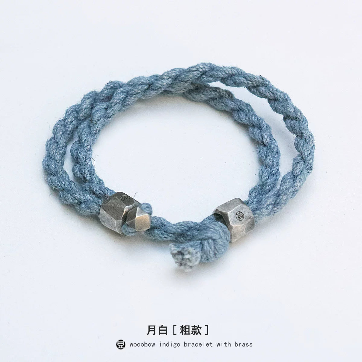 Handmade Original Pure Silver Buckle Double Wrap Indigo Dyed Cotton Linen Adjustable Bracelet Unisex One Size Fits All Natural Plant Indigo Woven Double Layer Wrist Bangle