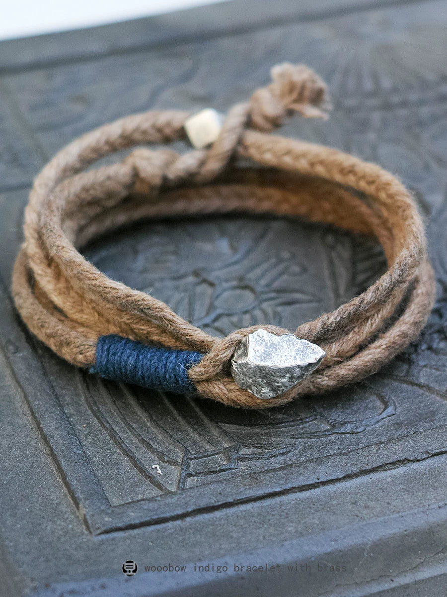Original Handmade Indigo Dyed Cotton Linen Five Strand Braid Bracelet with Solid Silver Buckle Unisex Couple Wristband Hand Strap for Daily Wear Matching Gift for Lover