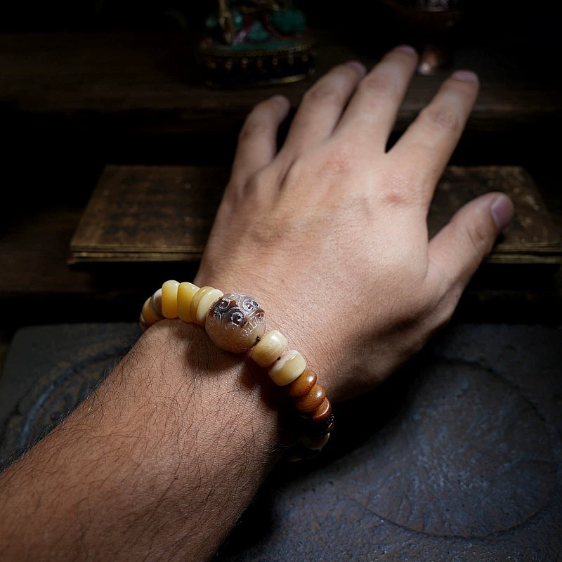 Original Design Natural Yak Bone Camel Bone Multi Treasure Tibetan Buddha Bead Bone Bracelet For Men Tibetan Style Unisex Couple Mixed Matching Wrist Bracelet