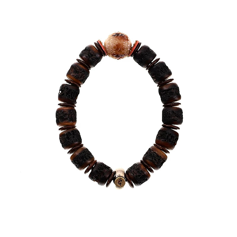 Authentic Inheritance Tibetan Natural Old Yak Bone Prayer Beads Bracelet Vintage Dharma Gaga Beaded Wrist Bracelet Unisex Handcrafted Tibetan Buddhism Meditation Wenwang Jewelry