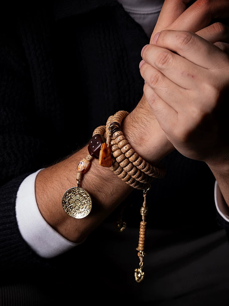 108 Beads Tibetan Style Mala Prayer Beads Natural Aged Star-Moon Bodhi Seed Buddha Beads Bracelet Handheld Accessory For Meditation Practice