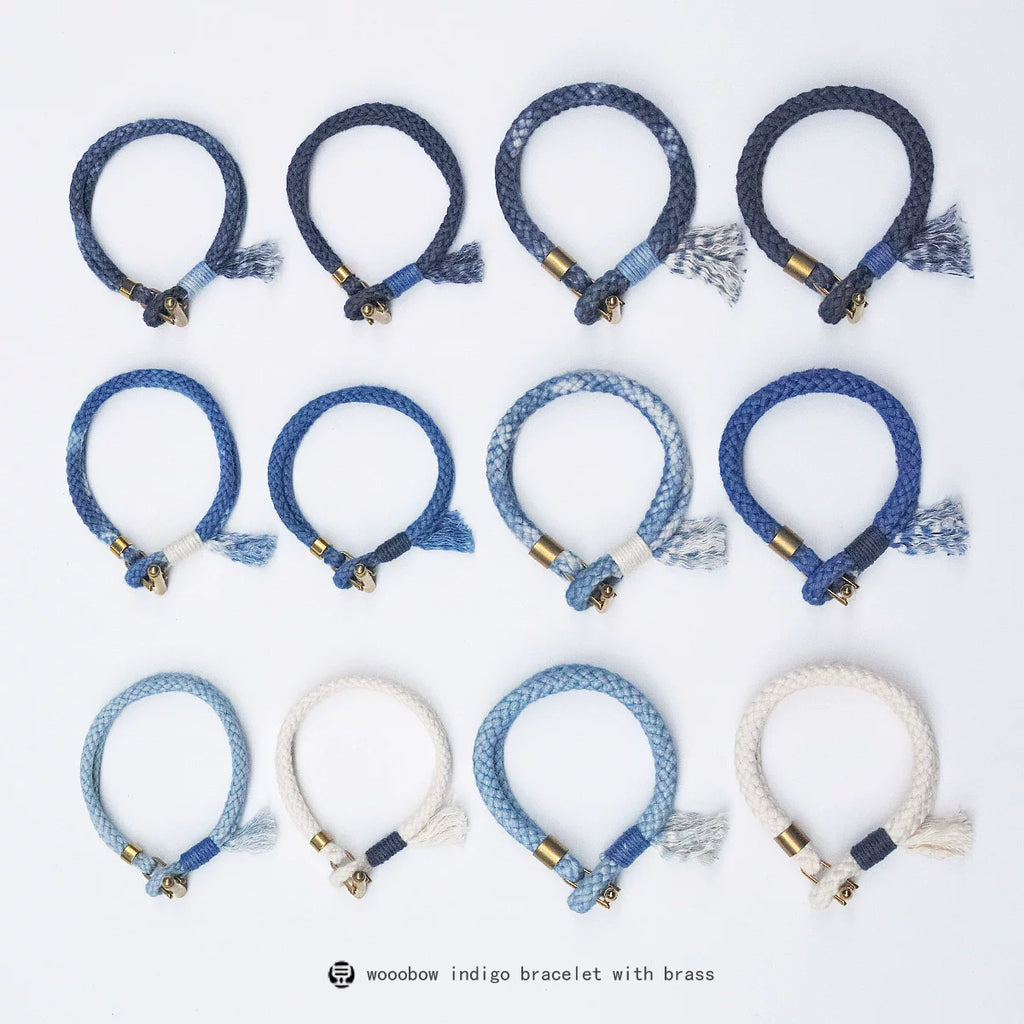 Handmade Indigo Dyed Cotton Linen Braided T Buckle Bracelet Antique Brass Clasp Unisex Couple Woven Bracelet Trendy Street Style Fashion Jewelry Gift for Men Women Boyfriend Girlfriend
