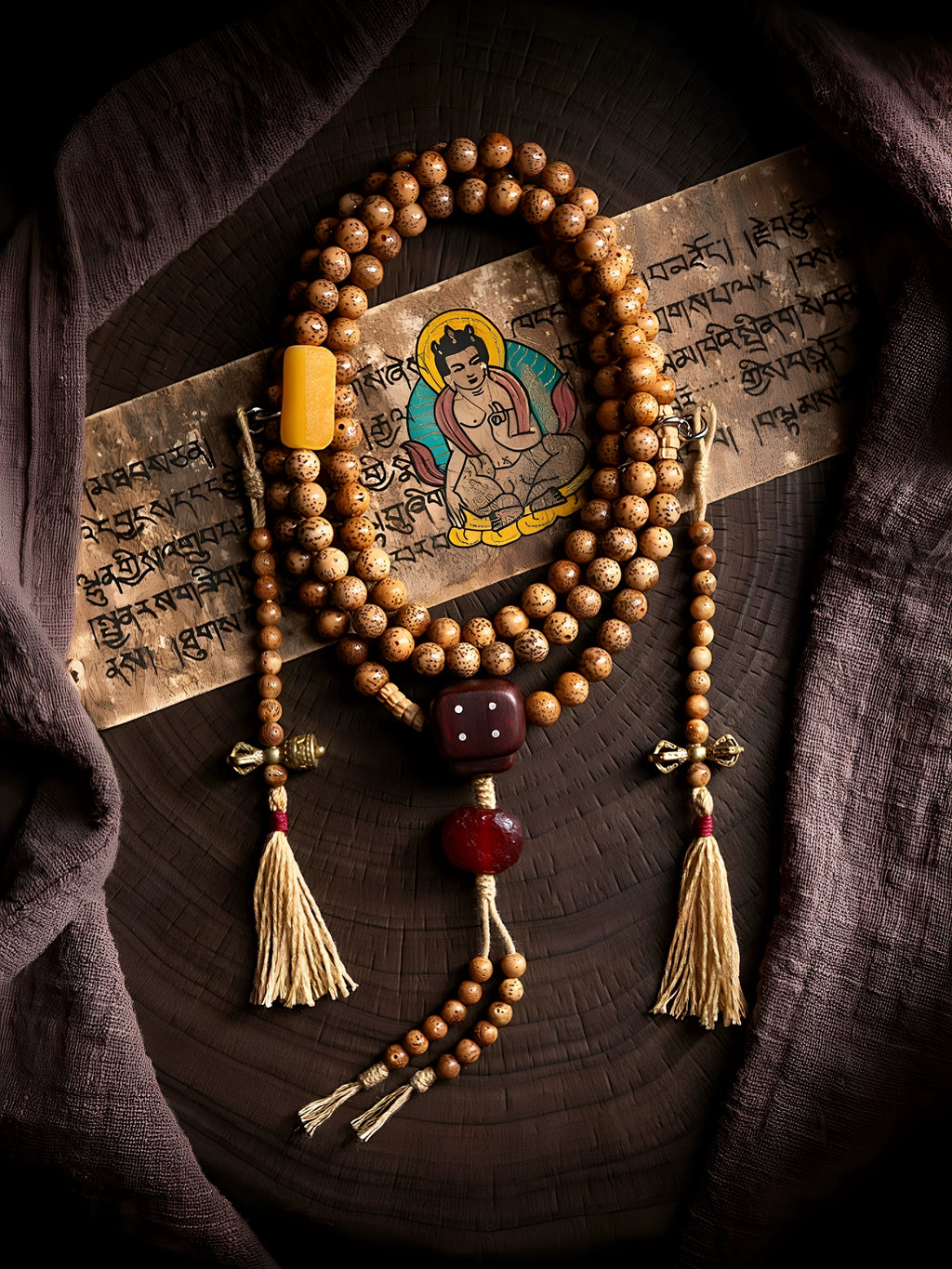 Original Design 108 Beads Aged Star-Moon Bodhi Mala Prayer Beads Bracelet Unisex Tibetan Style Hand String For Meditation Daily Wear And Spiritual Collection