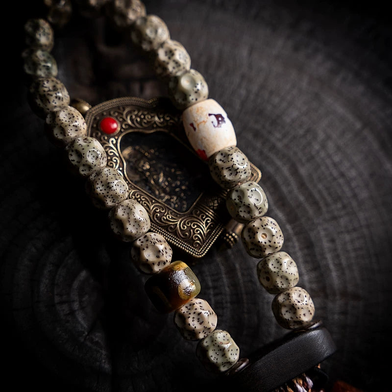 Natural Star-Moon Bodhi Seed Bodhi Prayer Beads Bracelet Waxy Jade Texture Non phase Stone Material Tibetan Style Tassel Handheld Mala Rosary Wrist Bracelet For Meditation Buddhist Prayer Jewelry