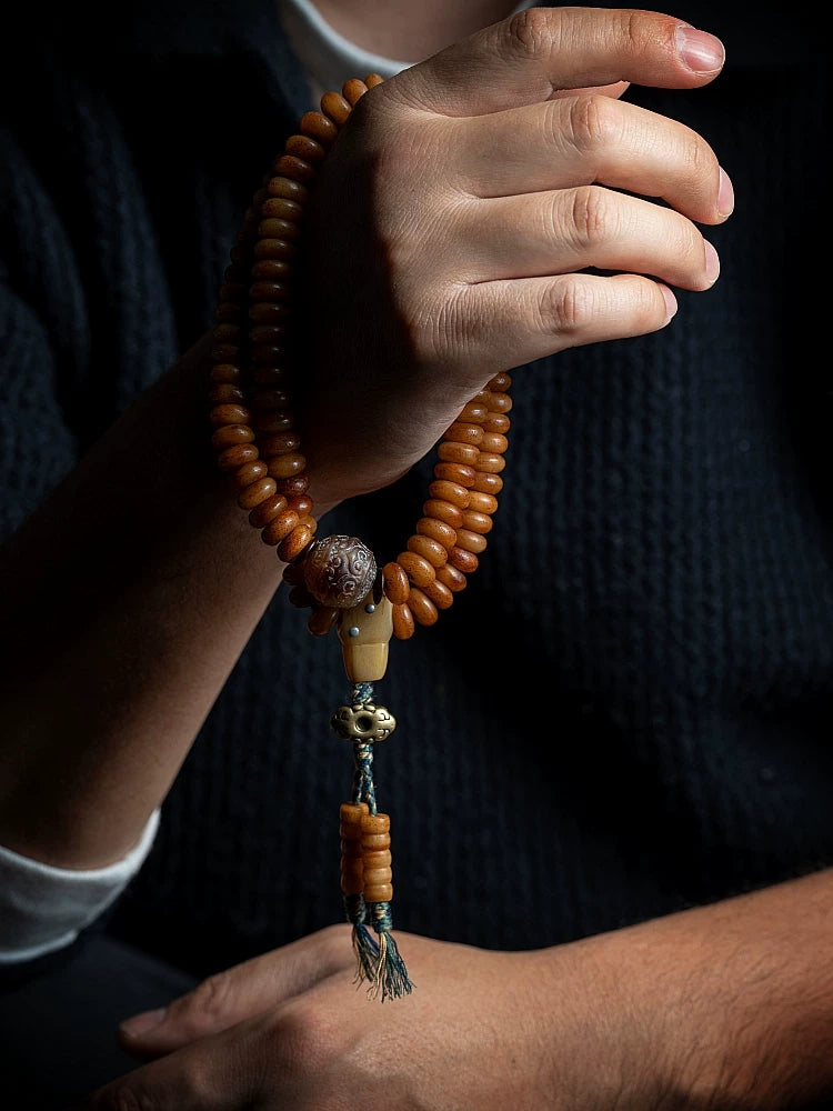 108 Pieces Old Stock Tibetan Natural Yak Bone Prayer Beads Mala Bracelet Men Bracelet For Daily Play Handheld Buddhist Mala Yak Bone Jewelry