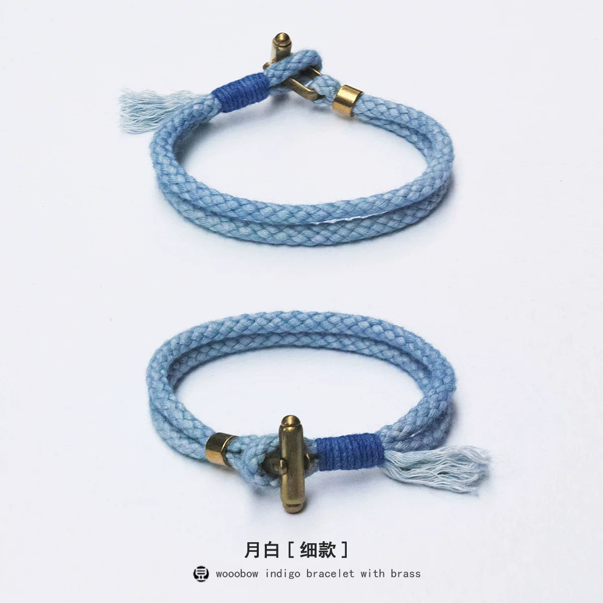 Handmade Indigo Dyed Cotton Linen Braided T Buckle Bracelet Antique Brass Clasp Unisex Couple Woven Bracelet Trendy Street Style Fashion Jewelry Gift for Men Women Boyfriend Girlfriend