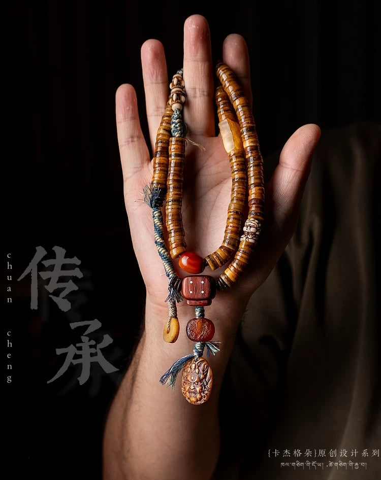 Original Håndlavede Tibetanske Smykker 108 Perler Gammelt Materiale Yak Ben Mala Bedekrans Armbånd Vintage Tibetansk Meditationsarmbånd Til Åndelig Praksis