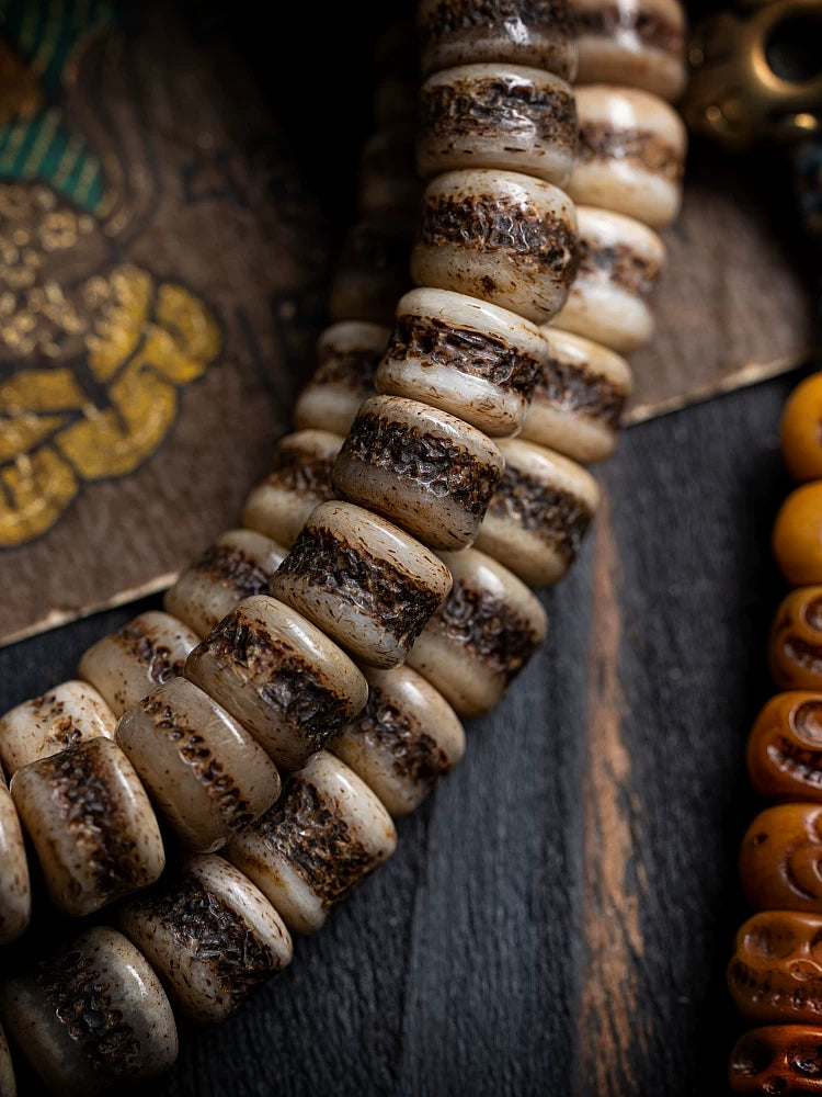 108 Beads Authentic Tibetan Natural Yak Bone Mala Prayer Beads Bracelet For Men Handmade Tibetan Yak Bone Lucky Spirit Beads Vintage Wenge Craft Prayer Beads