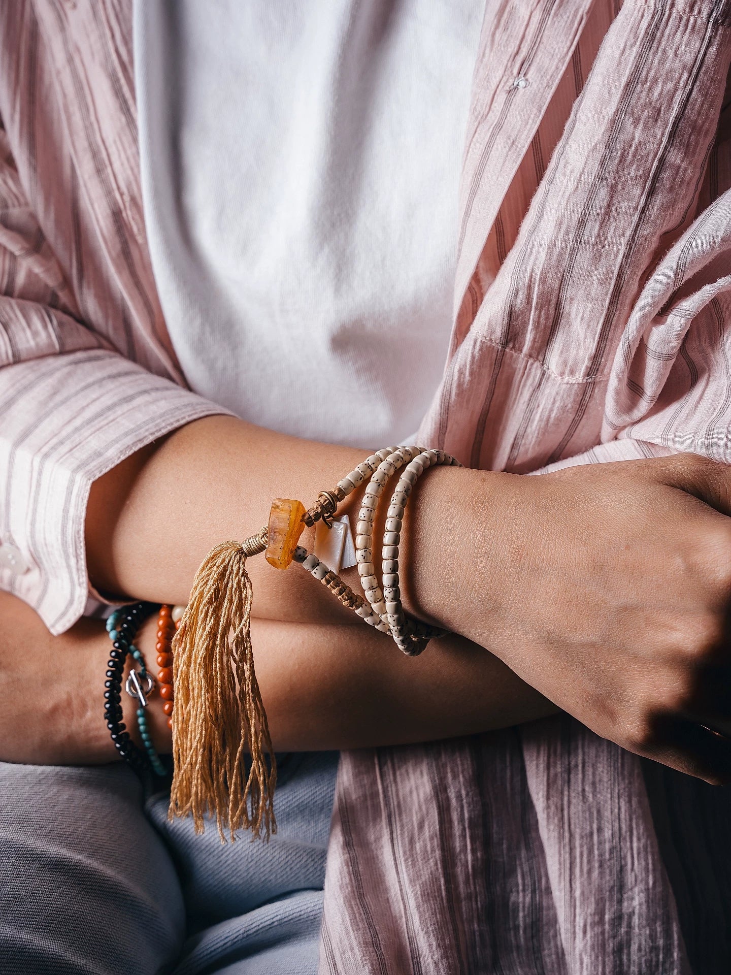 Original Design Large Blank Area Star-Moon Bodhi Beads Bracelet 108 Beads Tibetan Style Rosary Mala Beaded Bracelet for Women