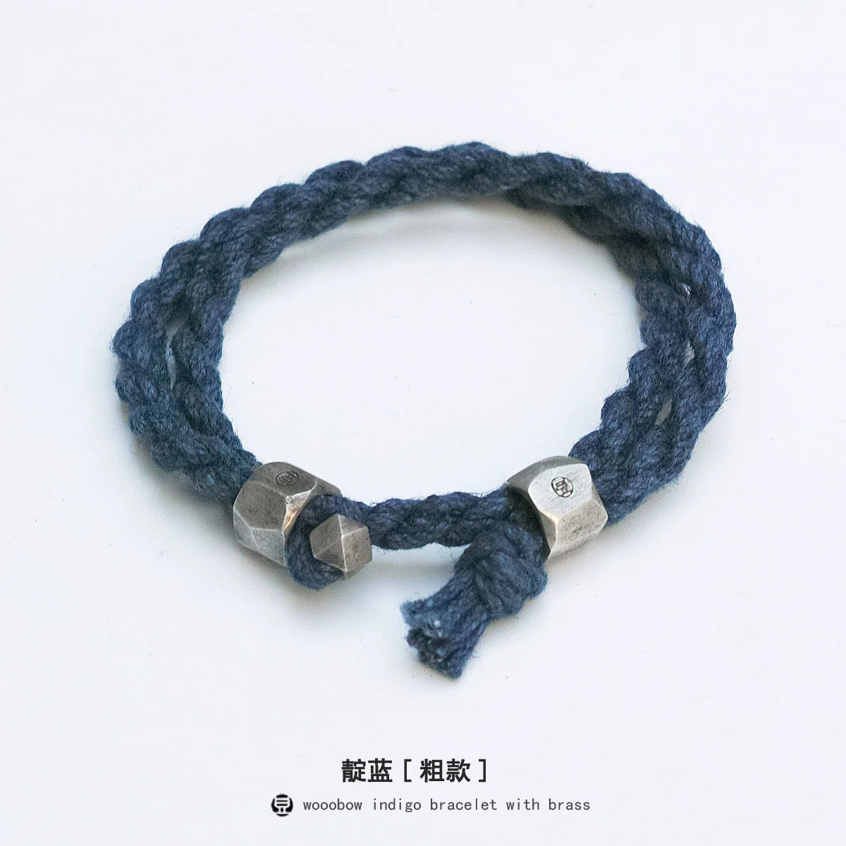 Handmade Original Pure Silver Buckle Double Wrap Indigo Dyed Cotton Linen Adjustable Bracelet Unisex One Size Fits All Natural Plant Indigo Woven Double Layer Wrist Bangle