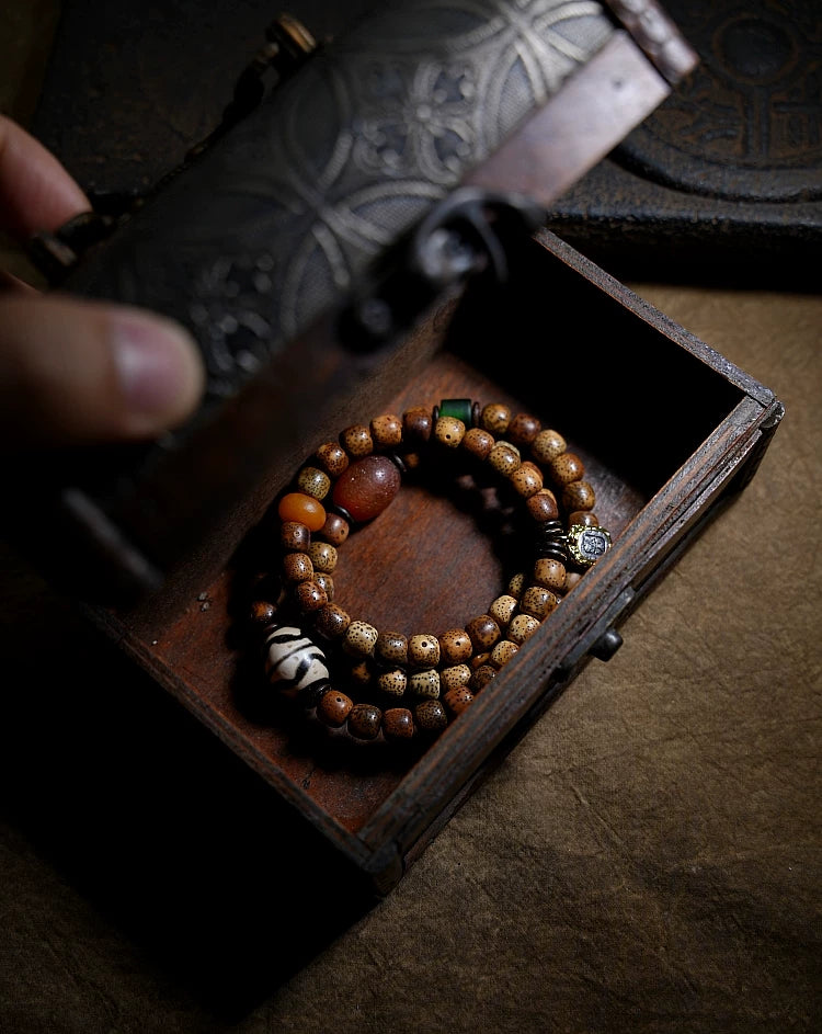 Original Design Star Moon Bodhi Beads Mala Bracelet Aged Seeds Dzi Bead Multi Layer Wrap Bracelet Unisex Religious Jewelry Accessory For Meditation Casual Daily Wear