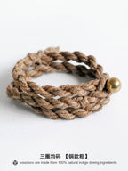 Original Handmade Persimmon Dyed Cotton Linen Bracelet Natural Plant Indigo Dyed Unisex Wristband Couple Matching Hand Rope For Daily Wear Couple Gift