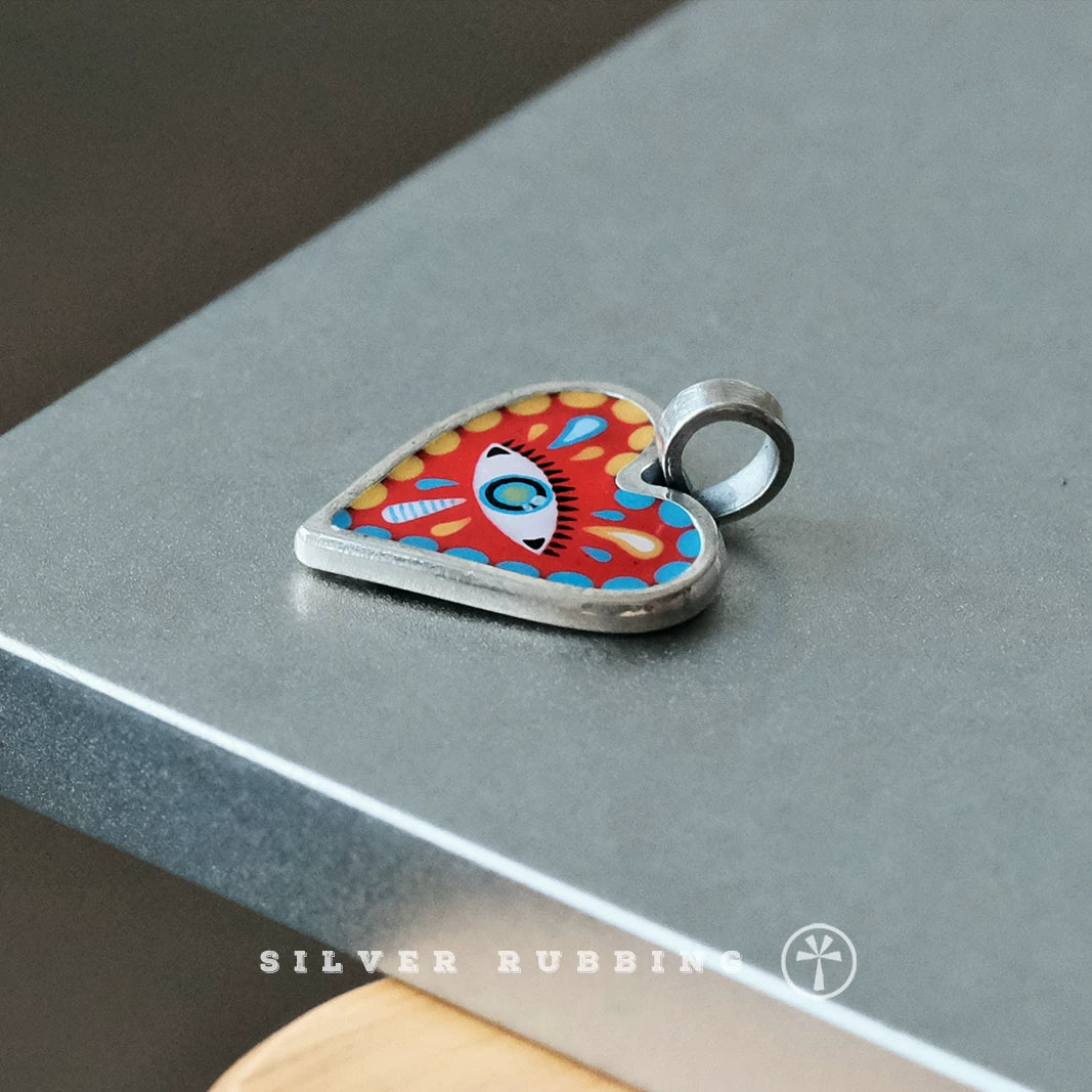 Original Handmade Unique High Temperature Enamel Pendant 999 Pure Silver Necklace Handcrafted Independent Designer Artisan Small Batch Fine Silver Jewelry