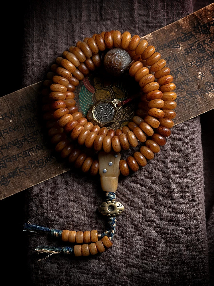 108 Pieces Old Stock Tibetan Natural Yak Bone Prayer Beads Mala Bracelet Men Bracelet For Daily Play Handheld Buddhist Mala Yak Bone Jewelry