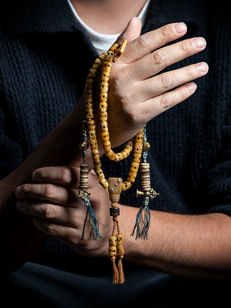 54 håndskårne Kutulu Master Replica naturlige gamle materiale yakknogle mala bedeperler armbånd Sidpa Gyalpo kranie håndlavet yakknogle tibetansk buddhistisk rosenkrans armbånd