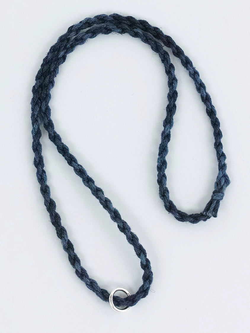 Hand Woven Indigo Dyed Hemp Cotton Necklace Cord Bracelet with Pure Silver Beads Unisex Couple Matching Jewelry Trendy Brand Gift for Men Women